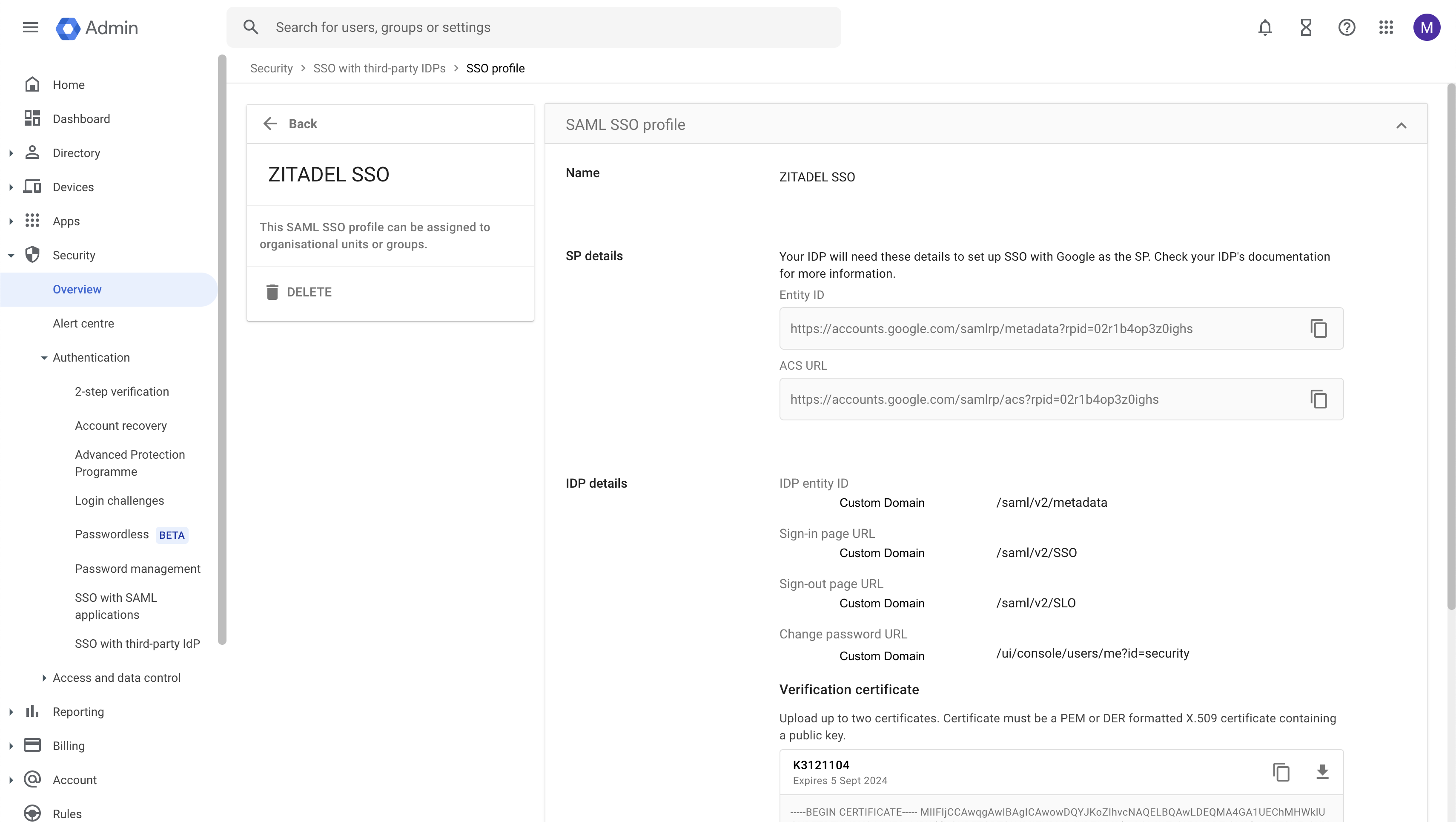 ZITADEL SSO Profile